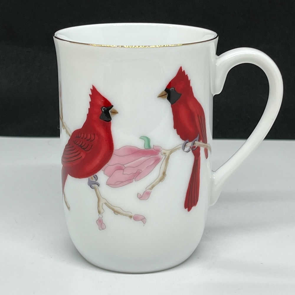 Otagiri Mug Coffee Cup Japan Sheila Brown Cardinal Bird Pink Flower Branch 8 oz